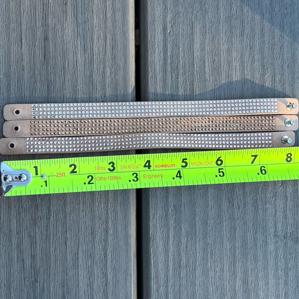Swarovski; Touchstone Crystal; Tri-Wrap Bracelets; Brown/Tan Leather Stacker Set - Picture 3 of 3